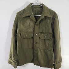 Vtg Korean War Era US Army 108 Heavy Winter Wool Field Shirt L Distressed 1950s