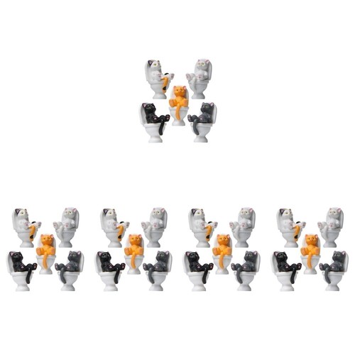 5 Pieces Cat Sitting on Toilet Ornaments Statue for Indoor Child Figurine