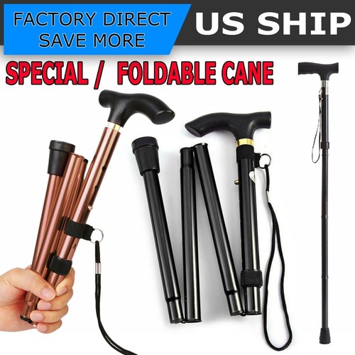 Adjustable Walking Cane Aluminum Walking Stick Folding Collapsible Travel Hiking - Picture 1 of 20