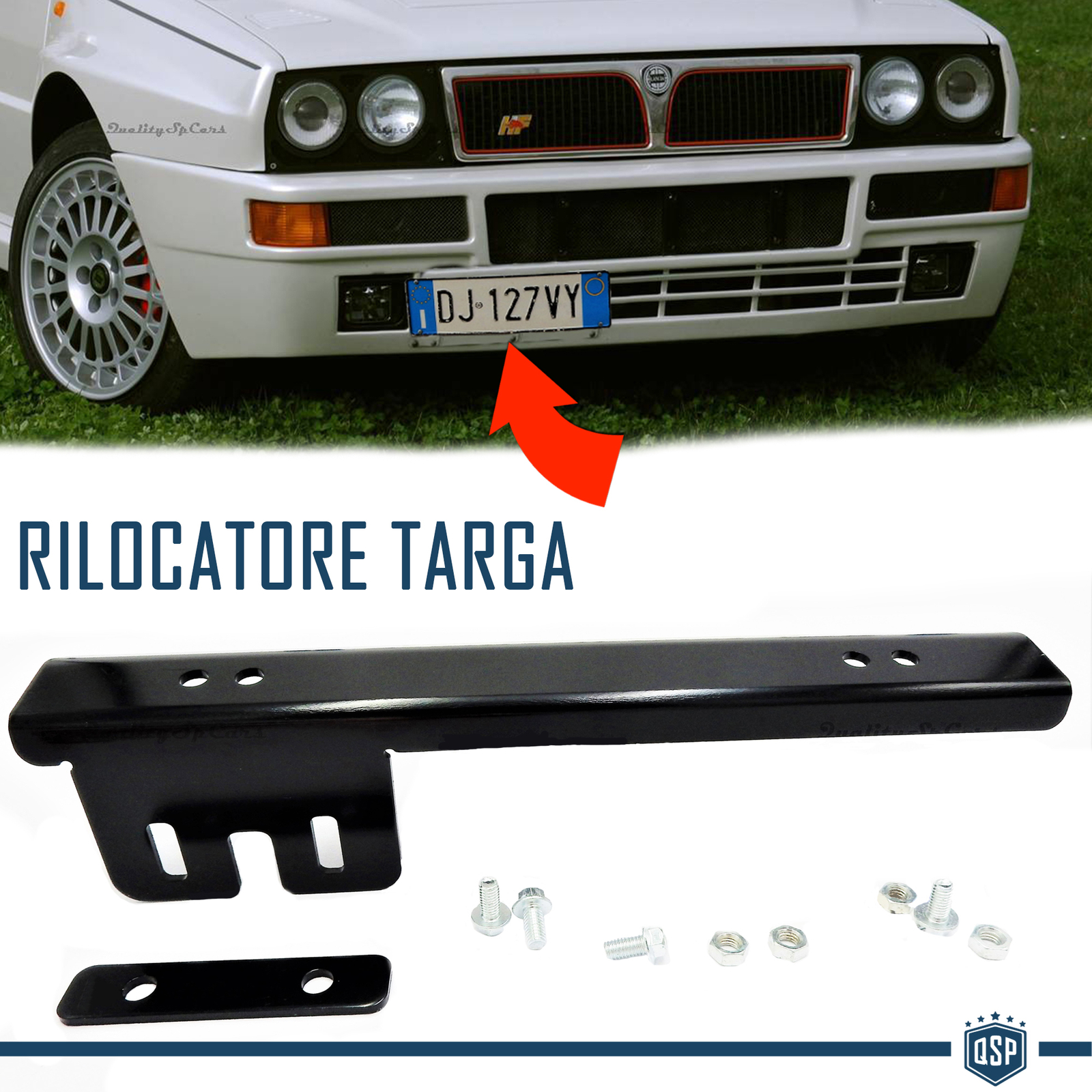 Portatarga Anteriore Lancia Rilocatore Laterale Metallo Nero - Offerta