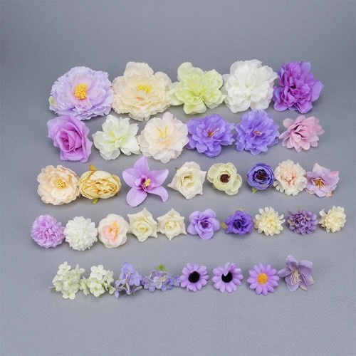 37Pcs Artificial Silk Flower Heads Combo DIY Crown Hat Hairpieces Corsage Decor