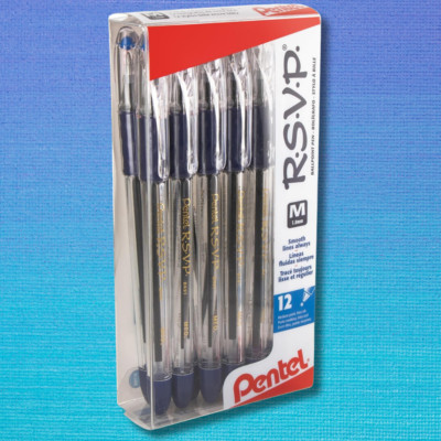 NEW Pentel 12-PACK RSVP Ballpoint Pens 1.0mm BLACK INK Medium Point BK91-A grip