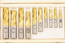 Shars 1/4-3/4" Tin Coated 2 and 4 Flute Single End Mill Set New M 