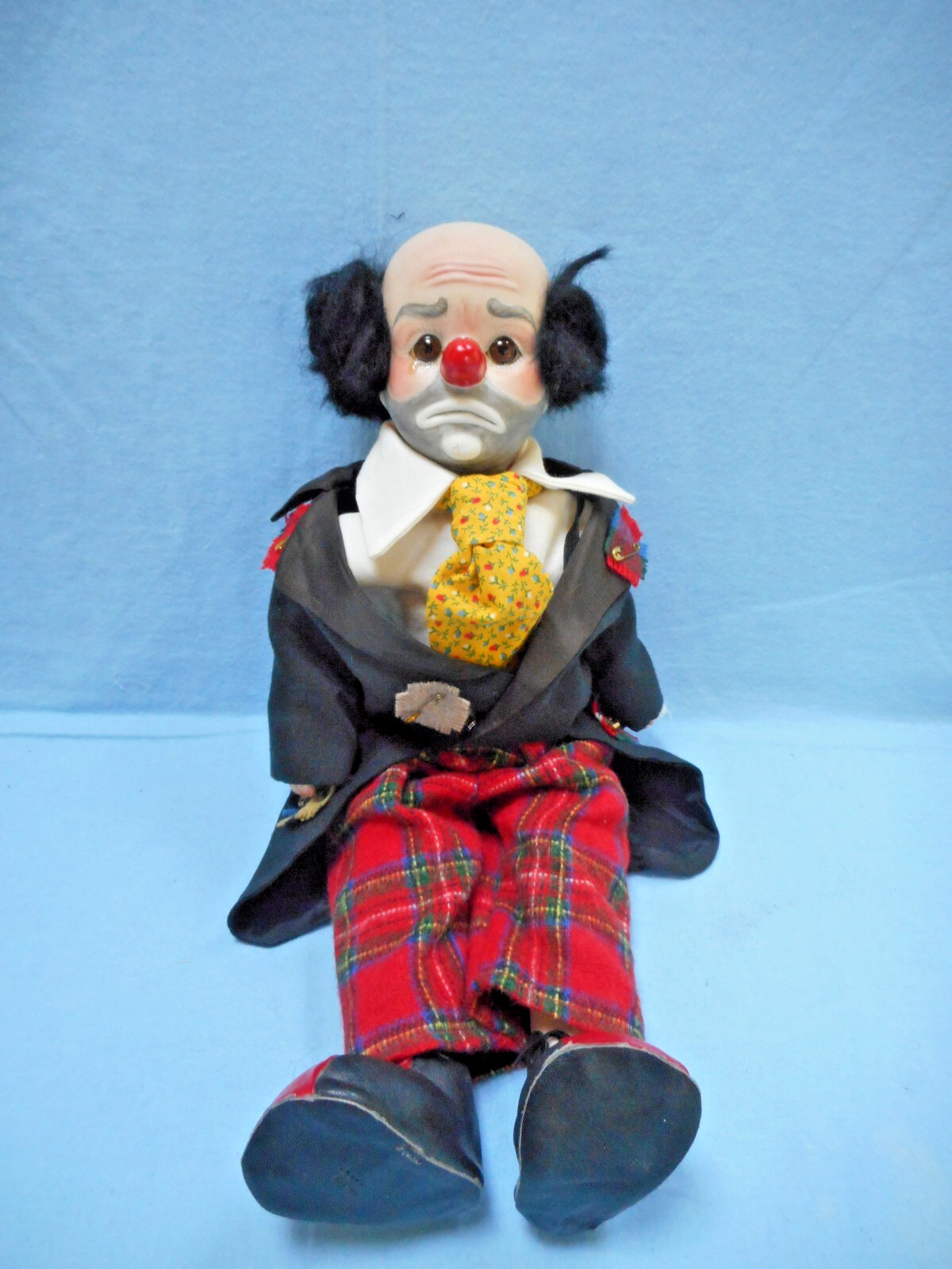 Emmett Kelly “Weary Willie” Bisque Fully Jointed Doll 16’’ Tall Vintage