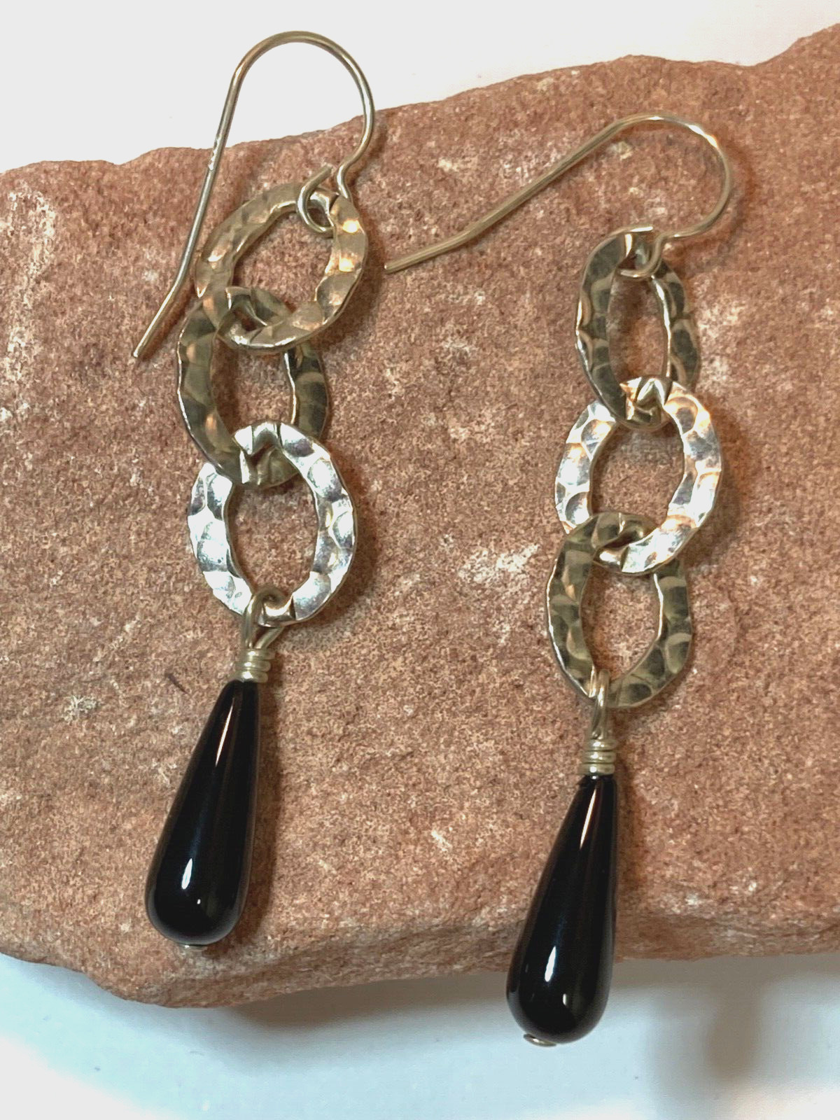 Earrings, Interlocking Hammered Sterling Silver &… - image 1