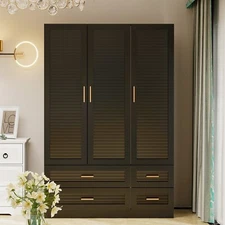 3 Doors White Wooden Armoire Wardrobe Closet Bedroom Freestanding Storage Closet