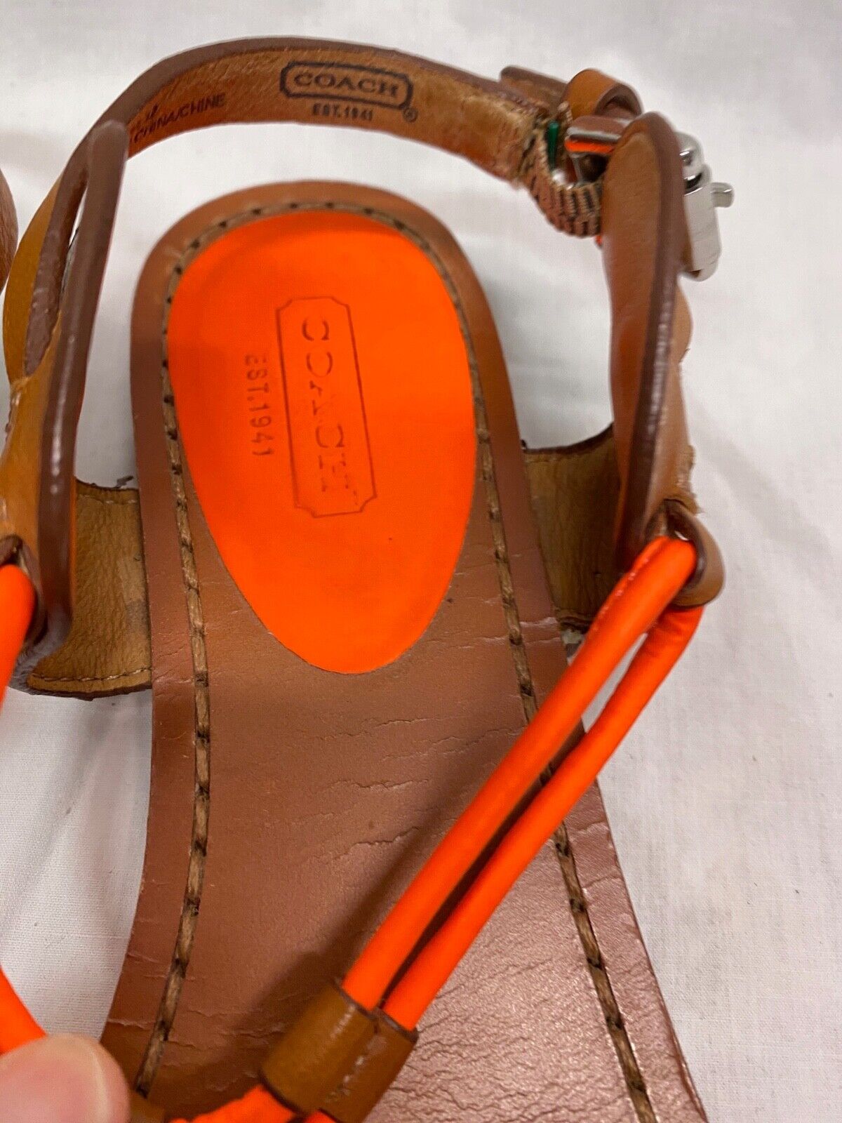 Women’s COACH Thong Sandals - Neon Orange and Tan… - image 5