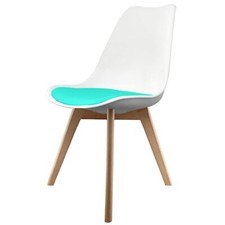 Image of White Plastic Dining Chair with Squared Light Wood Legs - Aqua seat pad - Soho
