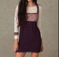Free People Dress Size 8 Fits Like 6 Purple Herringbone Lace Beaded