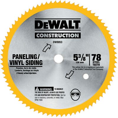 Dewalt DW9053 5-3/8'' x 78 Tooth Paneling and Vinyl Cutting Steel Saw Blade