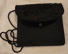 Black satin Evening Bag with beaded flap