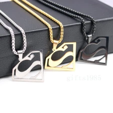Superman hero charm Pendant Necklace stainless steel box chain 24inch
