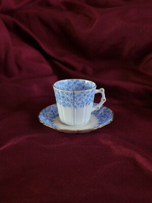 Grainger & Co Worcester Blue Floral Chintz & Gold Coffee Cup & Saucer, 19th cent