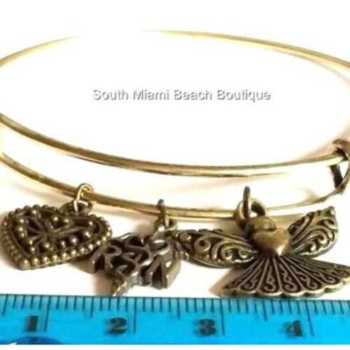Nursing Caduceus RN Charm Bracelet Nurse Graduation Gift Angel Gold Plated USA - Picture 8 of 8
