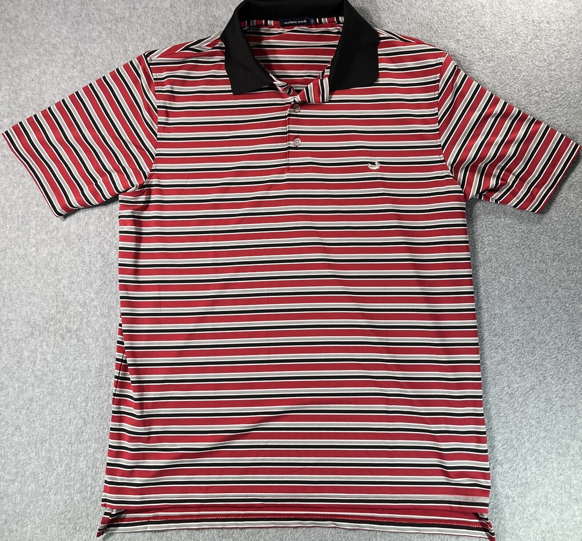 Southern Marsh Golf Shirt Polo Men's M Red Black Striped ULL Ragin Cajuns  Logo