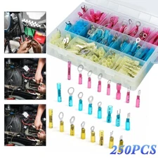 250x Heat Shrink Wire Connectors Electrical Ring Fork Spade Crimp Terminals Kit
