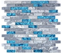Mosaik StäBchen Grau Blau Verbund KüChe Glasmosaik Naturstein WB87-0404 |1Matte
