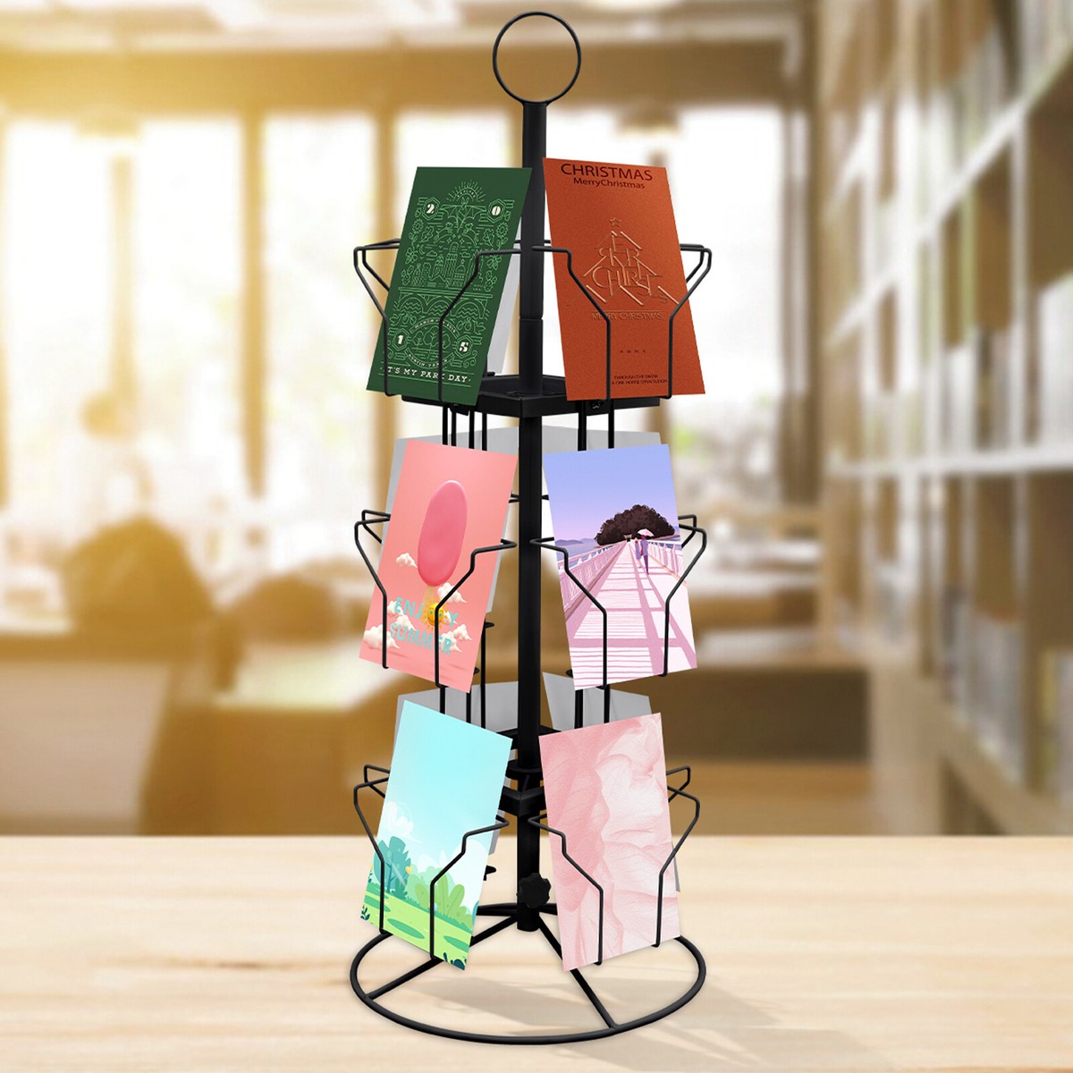 3 Tier Greeting Card Rack Spins 12 Pocket Black Retail Display Rotating  Holder