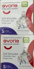 Evorie Wide-Neck Anti-Colic Soft Silicon Baby Feeding Bottle Nipple SMALL 2 pk
