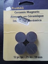 ProMAG AFG12502 Round Ceramic Magnet, 0.75-Inch, 12- Pack