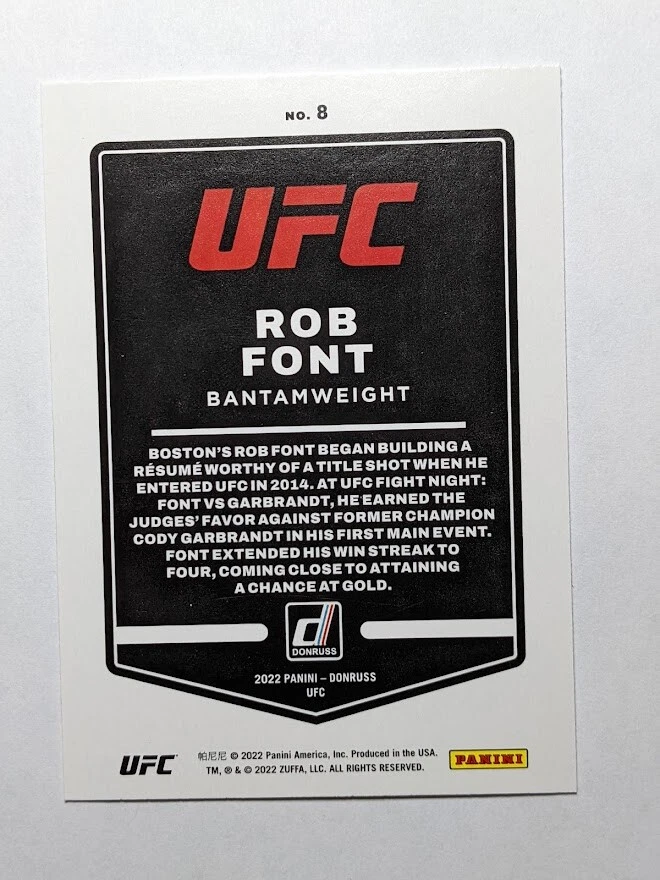 2022 UFC Donruss Debut - #8 Rob Font - Image 2 of 2