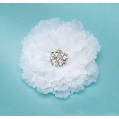 DAVID TUTERA HAIR COMB 4'' WHITE SILK FLOWER WITH RHINESTONE CENTER  