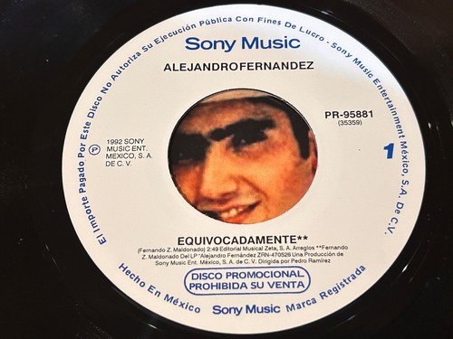 ALEJANDRO FERNANDEZ Equivocadamente 1992 MEXICO 7" PROMO 45 Latin Rancheras - Picture 5 of 6