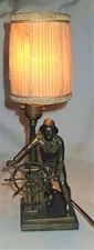 ANTIQUE J.B. MARITIME NAUTICAL MASS SEA FISHERMAN WHEEL ART STATUE BOOKENDS LAMP