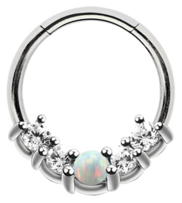 Lippen Septum Ohr Piercing Smooth Segment Clicker mit Kristall Steinen und Opal