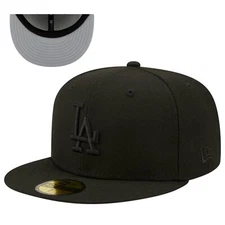Los Angeles Dodgers MLB Basic Black on Black 59Fifty Fitted Hat- Gray Under Brim