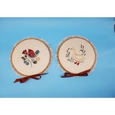Stitched Fabric Embroidery Hoop Wall Hangings Bird  Goose Country Lace