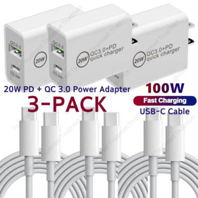 100W PD Type C Cable For Samsung Google LG MacBook 20W Fast Charger Wall Adapter