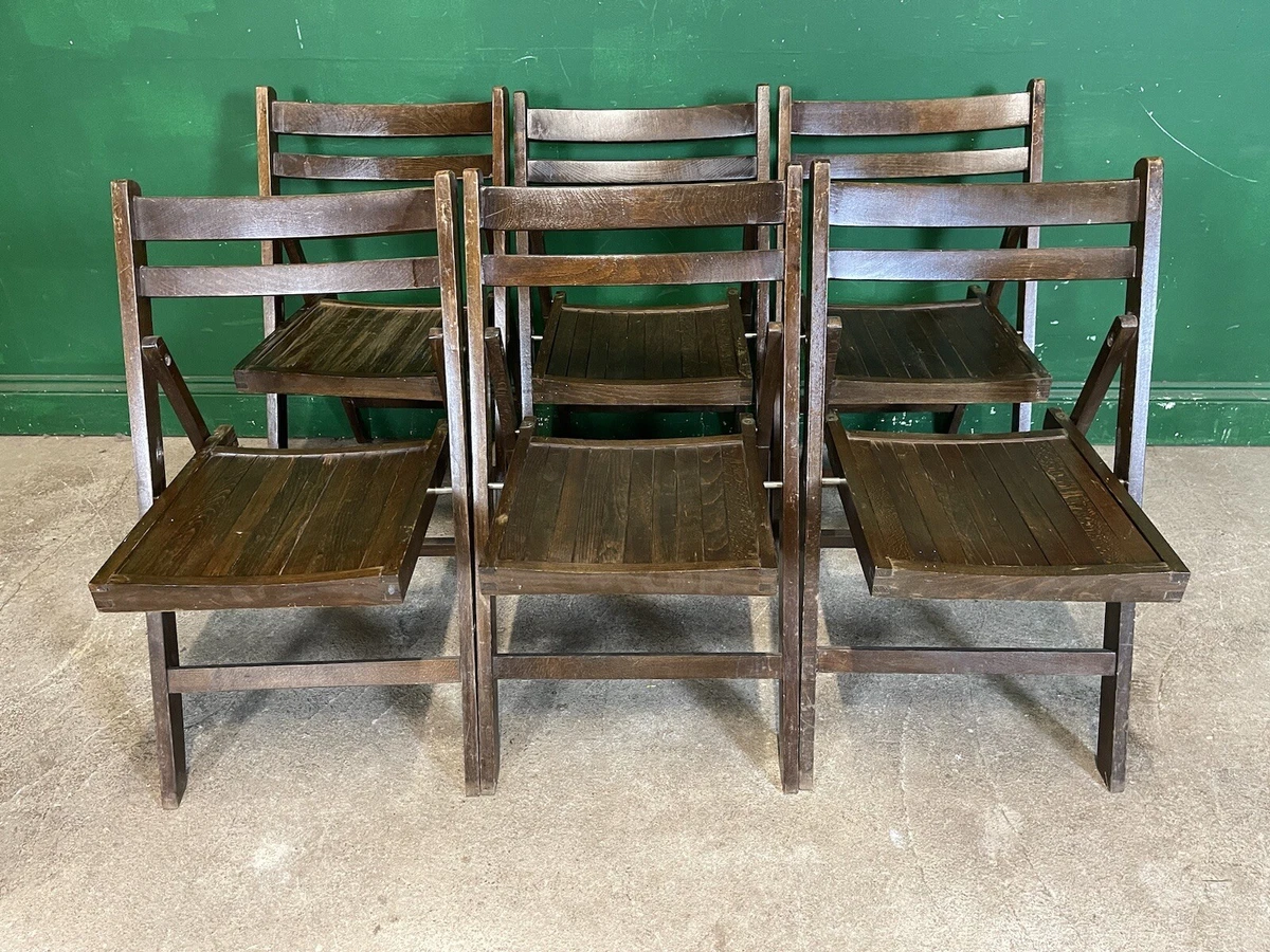 Set Of 6 Vintage Folding Dark Wooden Chairs