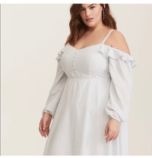 Torrid Cold-Shoulder Long Sleeve Blue & White Pinstripe Dress, Sz 2X 18/20