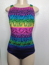 Robby Len Womens 1 Piece Swimsuit Colorful Sz 10