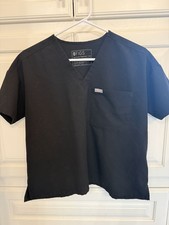 FIGS Technical Collection Black V-Neck Short Sleeve Scrub Top, XXS