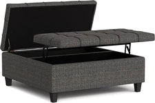 Harrison 40 Inch Wide Transitional Square Large Coffee Table Storage Ottoman in 