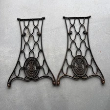 Singer Sewing Machine Cast Iron Pair (2) Treadle Base Legs w/ Wheels Industrial
