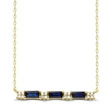 10K Yellow Gold Blue Sapphire and Diamond Pendant Necklace 18" Gift for Her