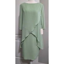 Lanting Bride Women Sage Green Chiffon Tiered Dress Beaded Cuffs Sz S MOB MOG