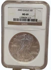 2003 $1 American .999 Silver Eagle NGC MS69 Brown Label