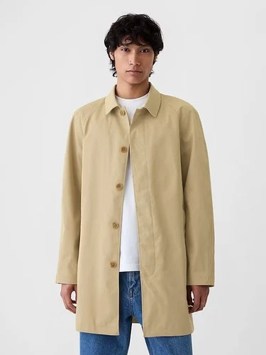 Gap Mac Khaki Mens Water Resistant Rain Coat Button Up Trench Size S New - product listing photo