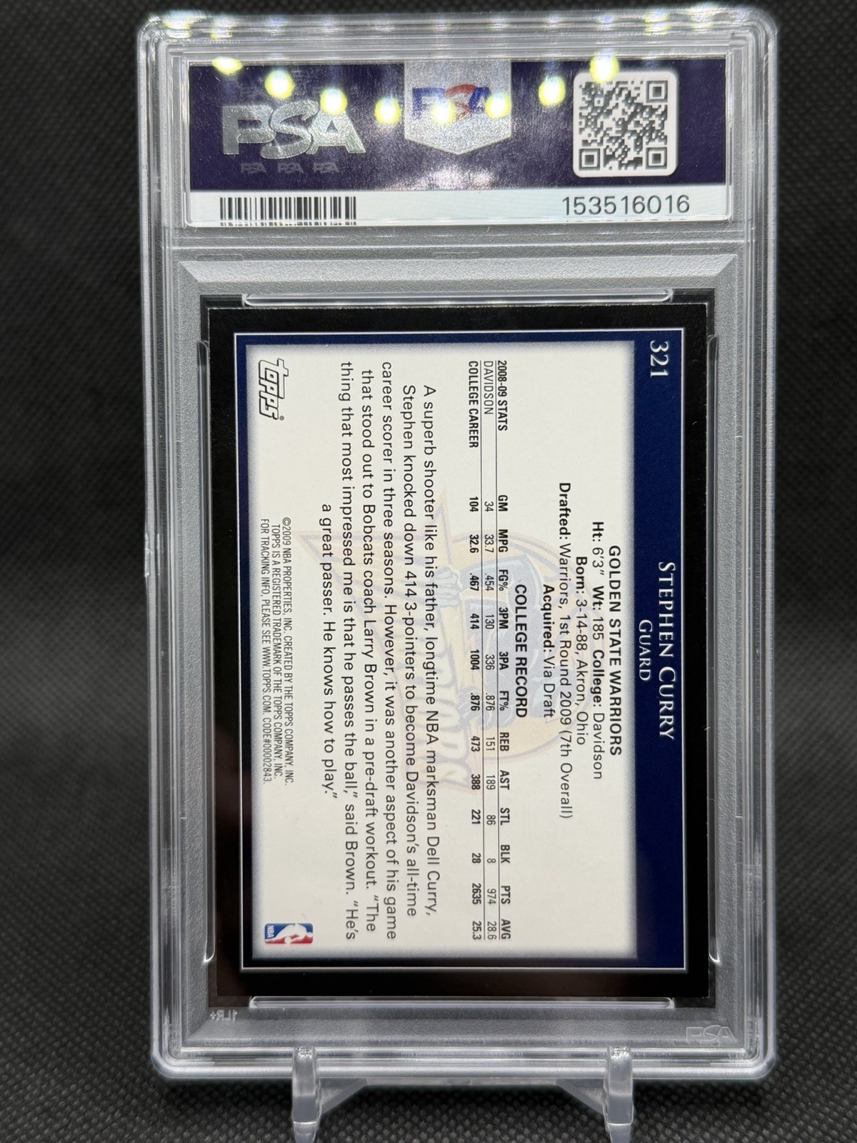 2009 TOPPS #321 STEPHEN CURRY ROOKIE RC PSA 8 Warriors view 4