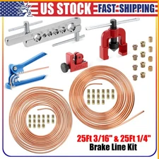Brake Line Repair Kit 3/16 + 1/4 25 FT Pipe Single Flaring Tool 44 Nuts Fittings
