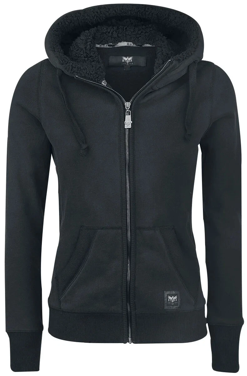 Black Premium by EMP Damen schwarze Kapuzenjacke mit Teddyfell-Kapuze