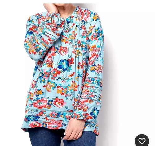 Tolani Collection Plus Size 2X Women’s Tunic Top Blue Long Sleeve Floral Split - Picture 2 of 11