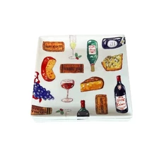 Vtg Set Of 4 Boston Warehouse Wine & Cheese Appetizer Plates Holiday Porcelain