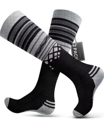 OutdoorMaster 2 Pairs Unisex Ski Socks for Women & Men, Winter Snowboarding, M