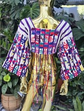 Vintage Guatemalan Huipil Hand Embroidered Crop Top Blouse Birds Tassels S/M