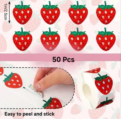 50x Sommer Erdbeere Folie holografische Aufkleber Party Etiketten Geschenk Basteln